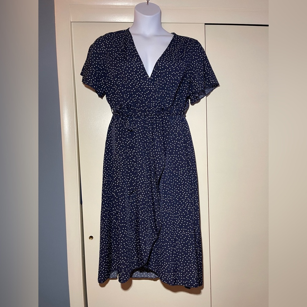 Navy polka dot faux wrap dress 1XL
